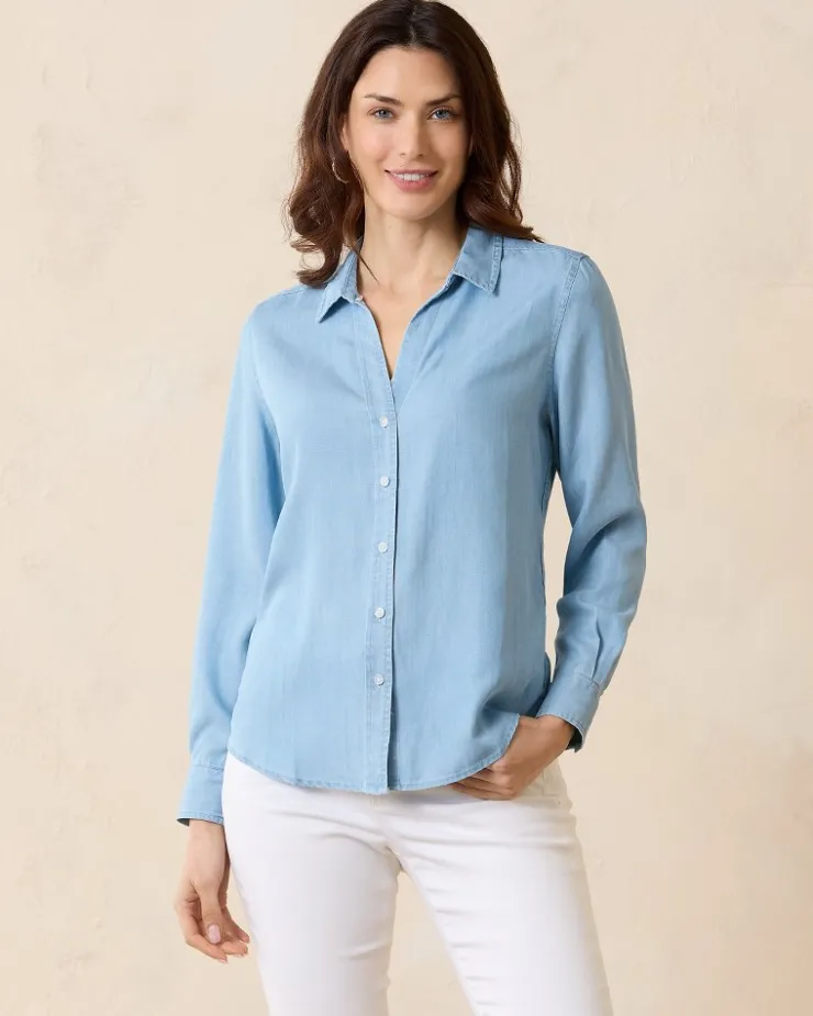 Women Tommy Bahama Tops & Shirts<Chambray All Day Long-Sleeve Shirt