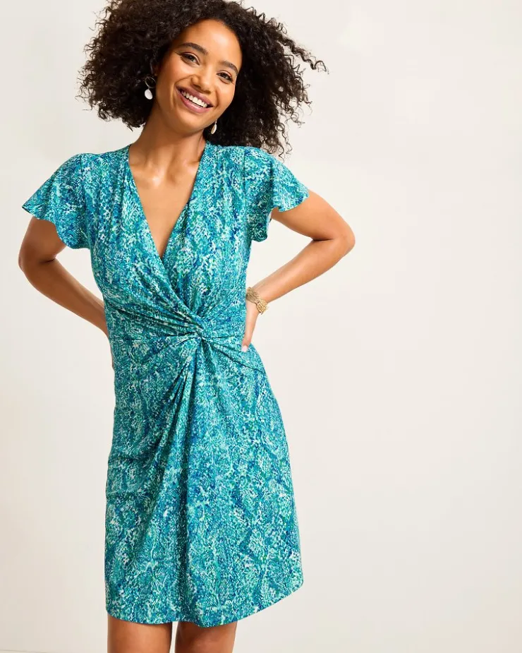 Women Tommy Bahama Dresses<Clara Playa Python Short-Sleeve Faux-Wrap Dress