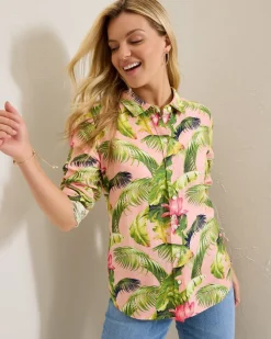 Women Tommy Bahama Tops & Shirts<Coastalina Frond Royal Linen Shirt