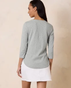 Women Tommy Bahama Tops & Shirts<Collegiate Ashby Isles Rib 3/4-Sleeve T-Shirt