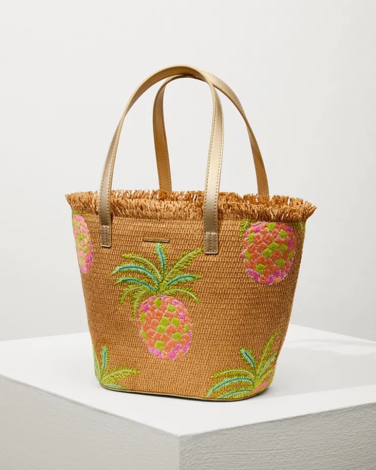 Women Tommy Bahama Beach Bags|Handbags & Clutches<Flamingo Pineapple Straw Tote