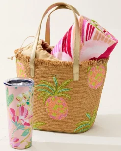 Women Tommy Bahama Beach Bags|Handbags & Clutches<Flamingo Pineapple Straw Tote