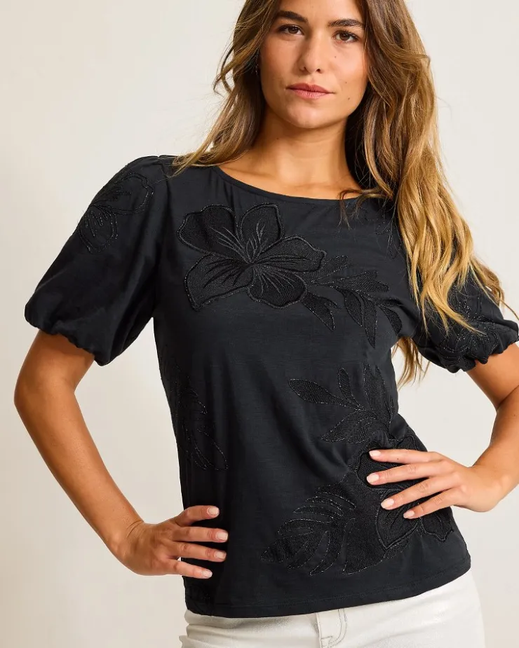 Women Tommy Bahama Tops & Shirts<Heritage Hibiscus Puff-Sleeve Lux T-Shirt