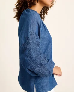 Women Tommy Bahama Tops & Shirts<Indigo Cove Embroidered Blouse