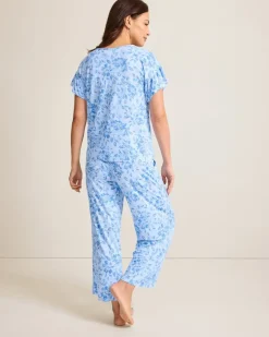 Women Tommy Bahama Sleepwear<Jersey Short Sleeve & Cropped Pants Pajama Set