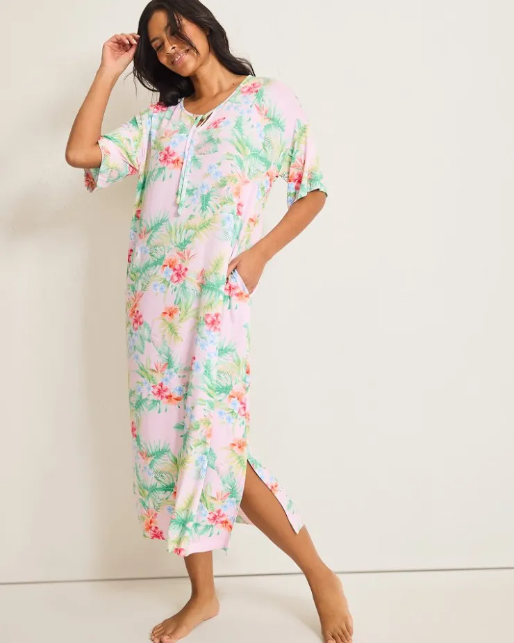 Women Tommy Bahama Sleepwear<Jersey Short-Sleeve Maxi Sleep Caftan