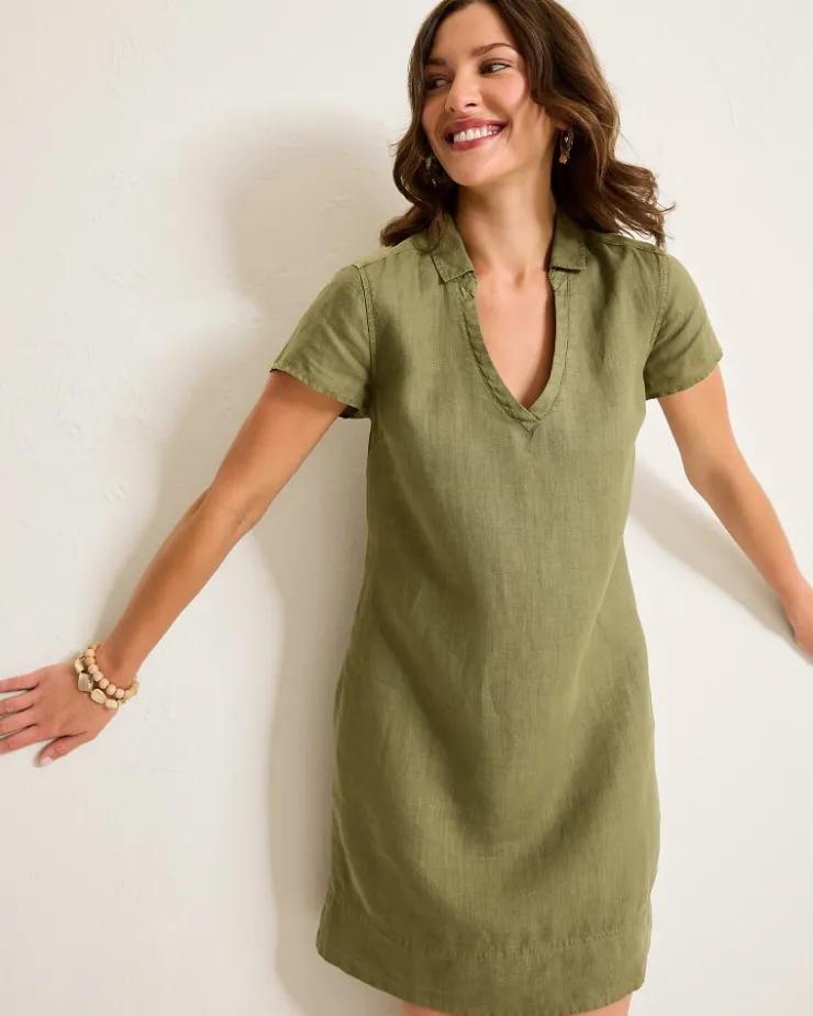 Women Tommy Bahama Dresses<Two Palms Short-Sleeve Linen Collared Dress