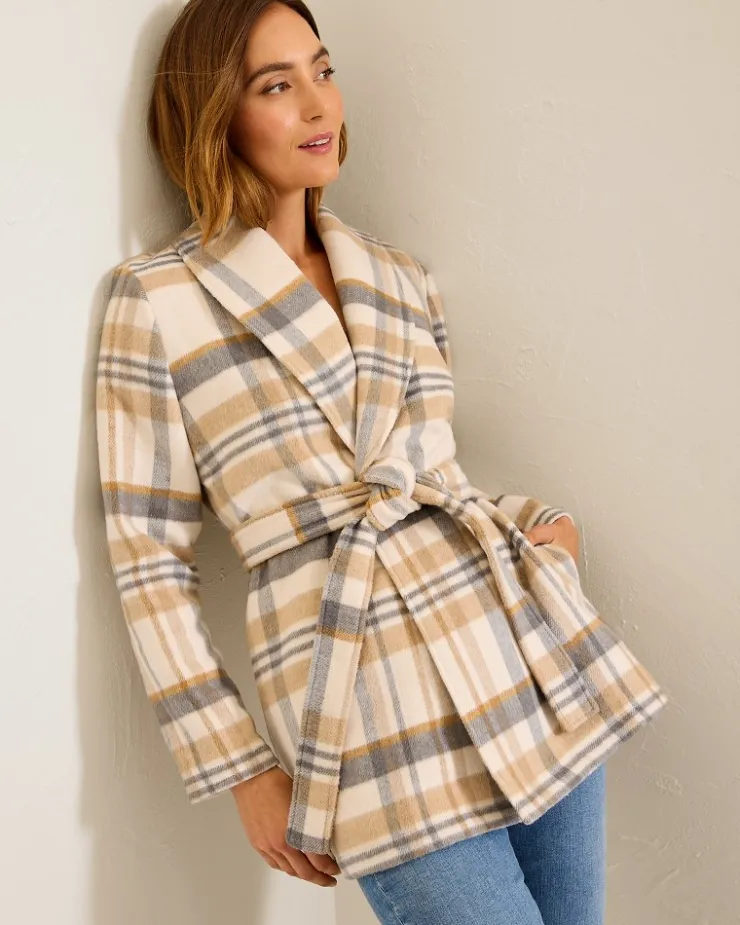 Women Tommy Bahama Jackets<Wooly Plaid Wrap Coat