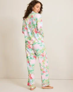Women Tommy Bahama Sleepwear<Woven Sateen Long Sleeve & Pants Pajama Set
